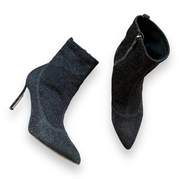 SAM Edelman Olson Black Sparkle Pointed Toe Stretch Heeled Booties | Size 9 - Picture 14 of 16